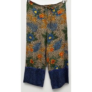 Vanity Hawaiian Floral Leopard Print Sequined Wide Leg Cropped Pants Women's XS
